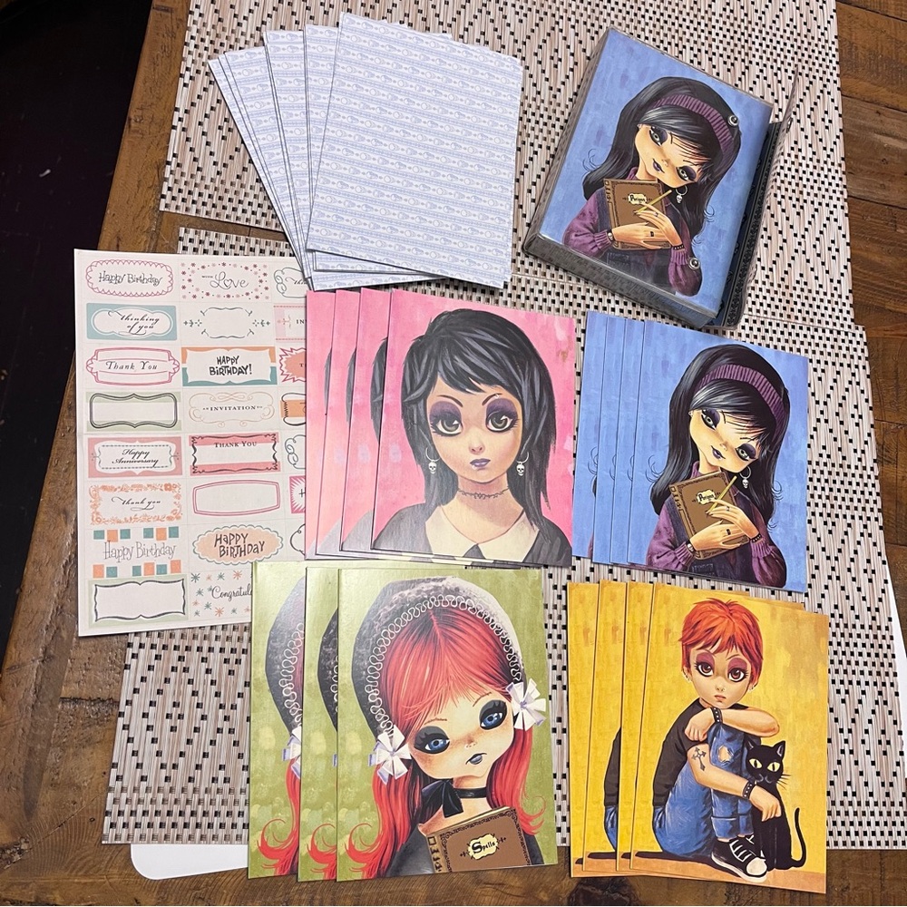 Vintage Goth-icky Pop Ink Note Cards Set Stationery Card 2005 Big Eye Girl Rare